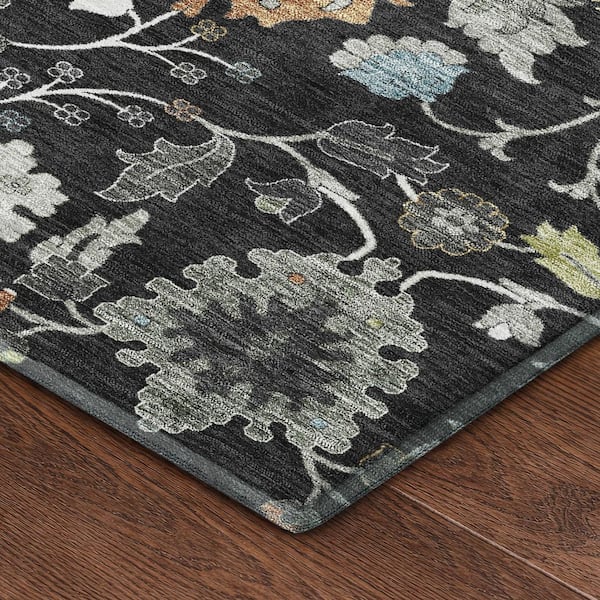 Mayfield Premium Machine Washable Abstract AMF2458 Black 5 ft. x 7 ft. 6 in. Area Rug