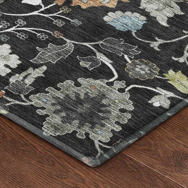 Mayfield Premium Machine Washable Abstract AMF2458 Black 9 ft. x 12 ft. Area Rug