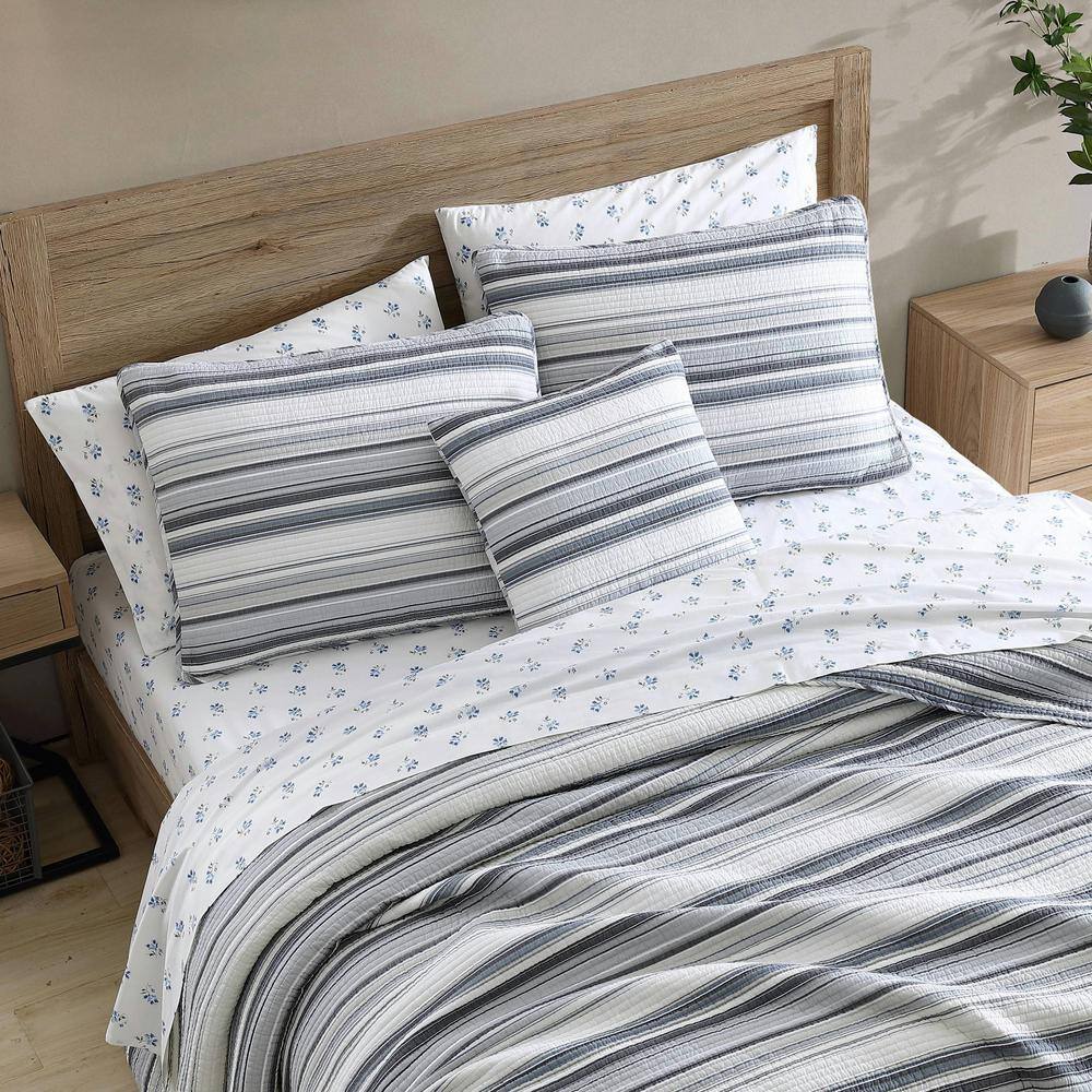 Fresno Blue Cotton Reversible Full Quilt Set with Pillow Cover