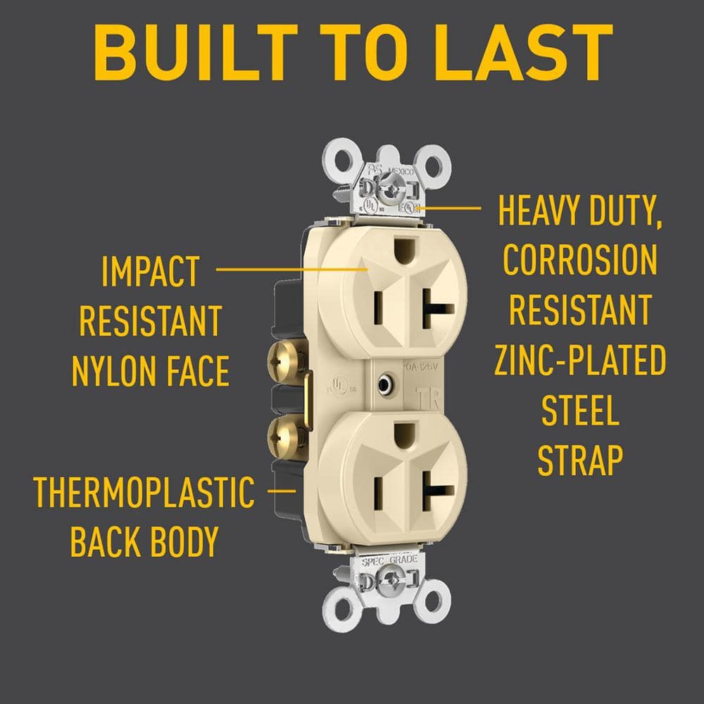 Ivory Tamper Resistant 20 Amp Duplex Outlet with Wall Plate