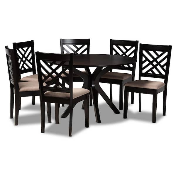 Baxton Studio Norah 7-Piece Sand and dark brown Dining Set