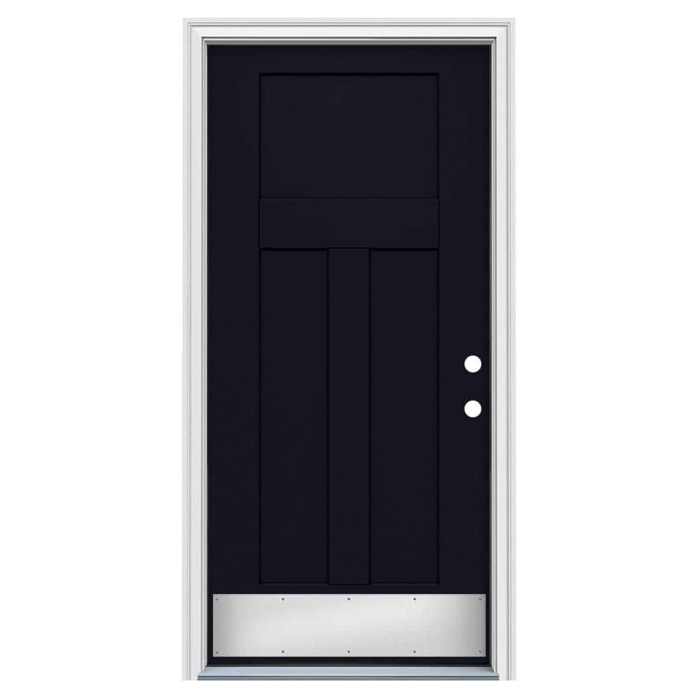 36 in. x 80 in. 3 Panel Flat Craftsman Left-Hand/Inswing Black Steel Prehung Front Door w/Brickmould, ADA Accessible price history on PriceWatchPro