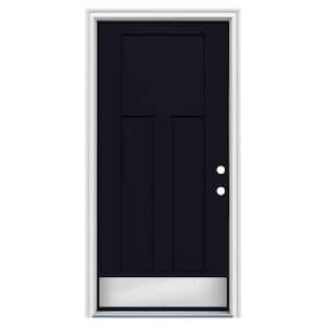 36 in. x 80 in. 3 Panel Flat Craftsman Left-Hand/Inswing Black Steel Prehung Front Door w/Brickmould, ADA Accessible