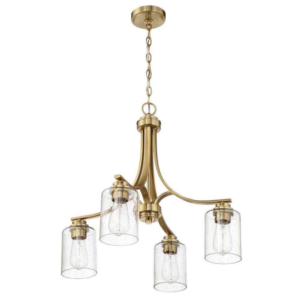 Satin Brass 4-Light Chandelier with Clear Seeded Glass Shades
