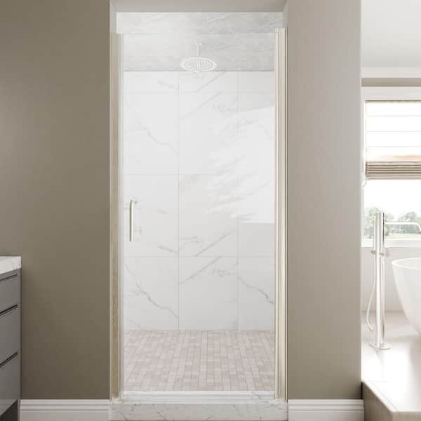 34-36 in. W x 72 in. H Pivot Frameless Shower Door in Nickel with Clear Glass
