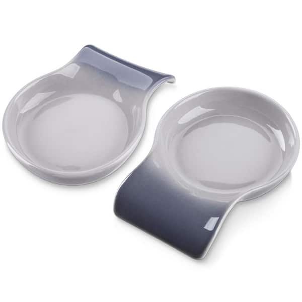 LOVECASA 2-Piece Gray Spoon Rest for Kitchen Porcelain Spoon Holder Utensil Rest