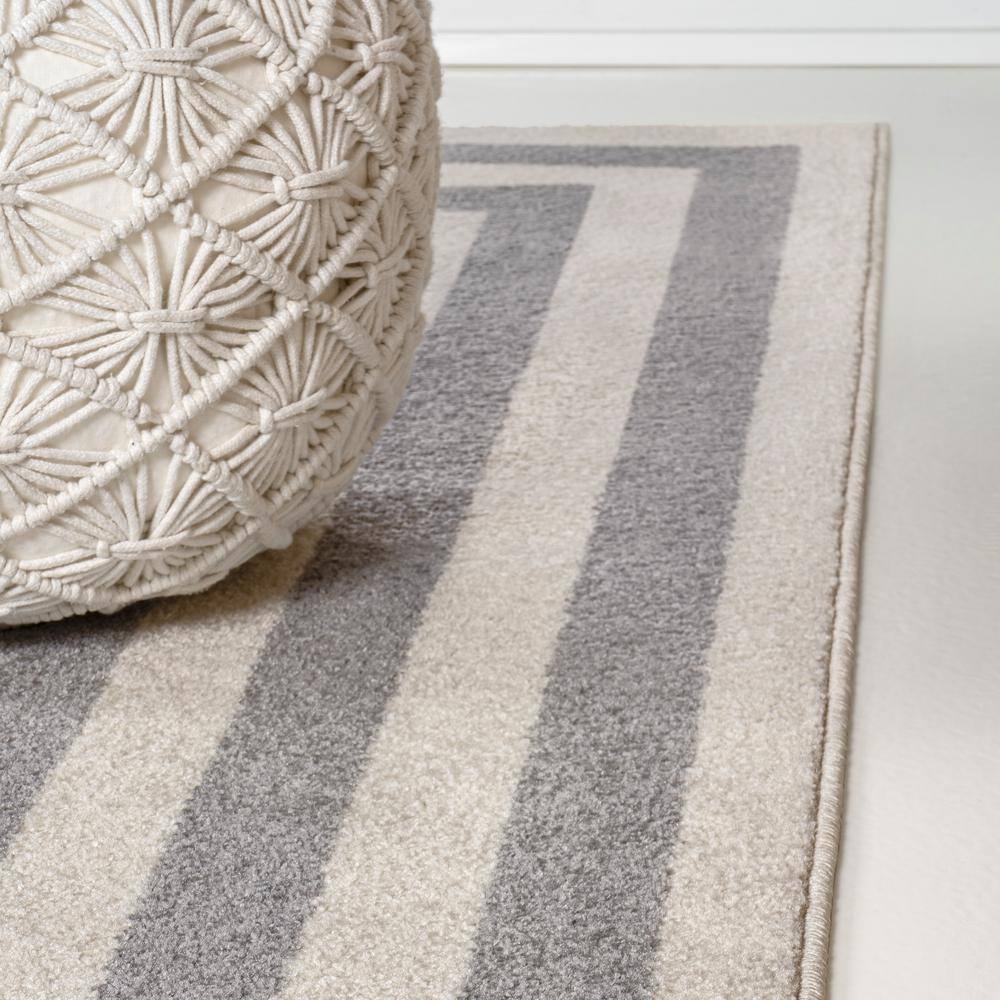 Bandol Gray and Ivory Synthetic Stripe 5 x 8 Area Rug