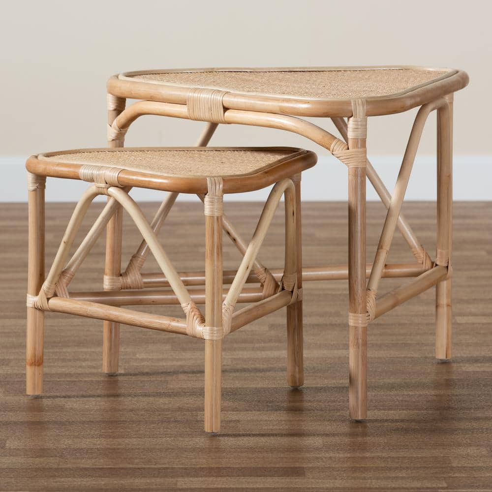 Jayden Natural Brown Rattan 2-Piece Nesting End Table Set