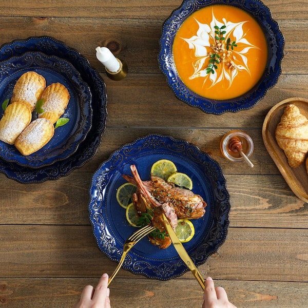 MALACASA 16-Piece Blue Stoneware Dinnerware Set Service for 4