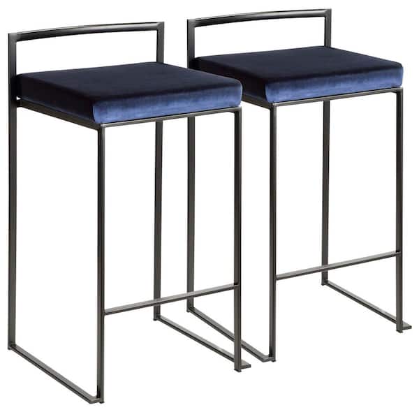 Lumisource Fuji 26 in. Black Stackable Counter Stool with Blue Velvet Cushion (Set of 2)