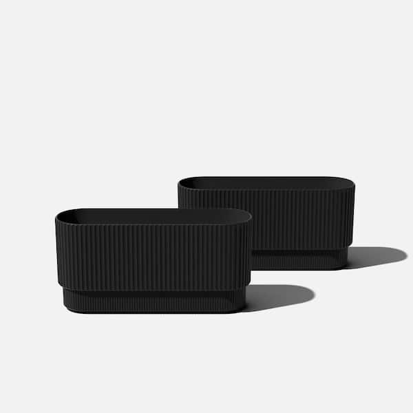 Demi 30 in. Rectangular Black Plastic Long Planter (2-Pack)
