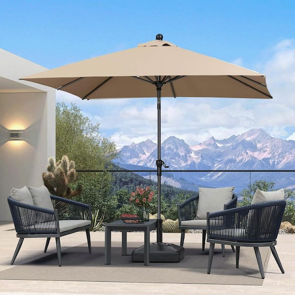 8 ft. Square Aluminum Auto-Tilt Outdoor Market Patio Umbrella in Taupe