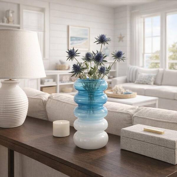 Liv & Skye 12 in. Blue Glass Novelty Accordion Decorative Vase 17568-01