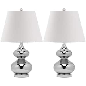 Eva 24 in. Silver Double Gourd Glass Table Lamp with Off-White Shade (Set of 2)