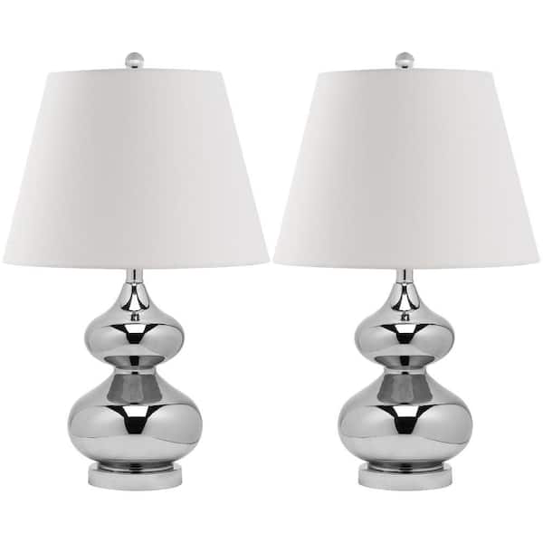 SAFAVIEH Eva 24 in. Silver Double Gourd Glass Table Lamp with Off-White Shade (Set of 2)