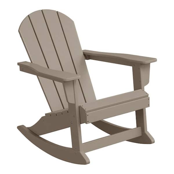 Laguna Fade Resistant Outdoor Patio HDPE Poly Plastic Adirondack Porch Rocking Chair in Weathered Wood