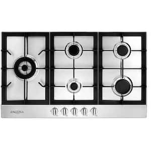 34 in. 5-Burner Recessed Gas Cooktop in Stainless Steel Stainless Steel with Cast Iron Pan/Wok Supports