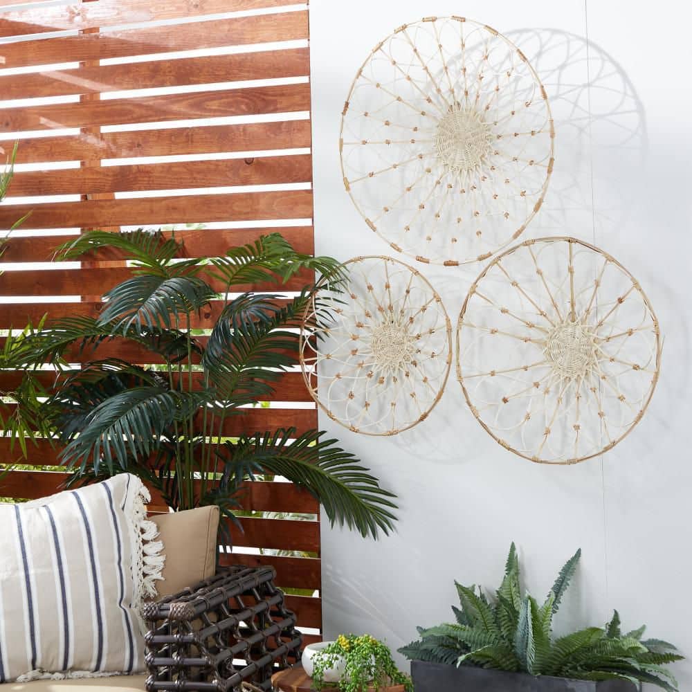 Brown Rattan Circular Wall-Mounted Basket Set of 3