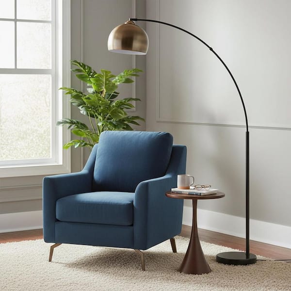 Arquer Arc 68" in. Brass Arc Floor Lamp with Faux Black Marble Base and Bell Shade