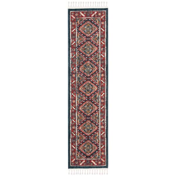 Farmhouse 2 ft. x 12 ft. Ivory/Navy Border Floral Runner Rug