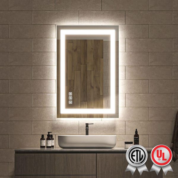 waterpar Backlit and Front Light 24 in. W x 32 in. H Rectangular Frameless Wall Bathroom Vanity Mirror