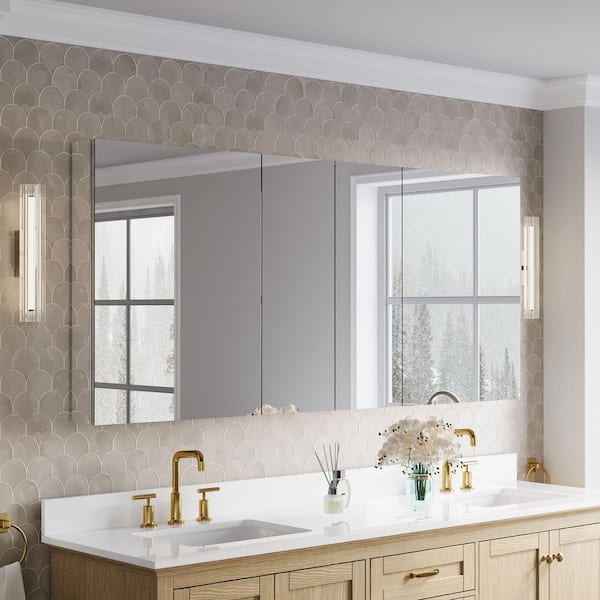 ROSA 72.1 in. W x 32 in. H Rectangular Tri-View Aluminum Medicine Cabinet with Mirror, Combo Set, BLUM Hinge, Soft Close