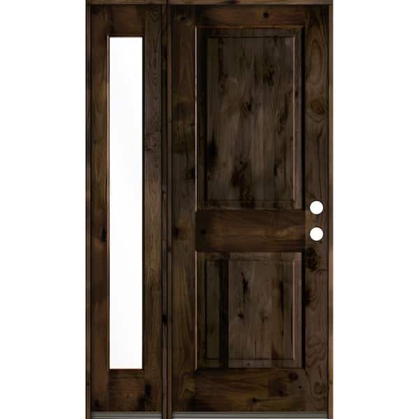 Krosswood Doors 44 in. x 80 in. Rustic knotty alder 2-Panel Sidelite Left-Hand/Inswing Clear Glass Black Stain Wood Prehung Front Door
