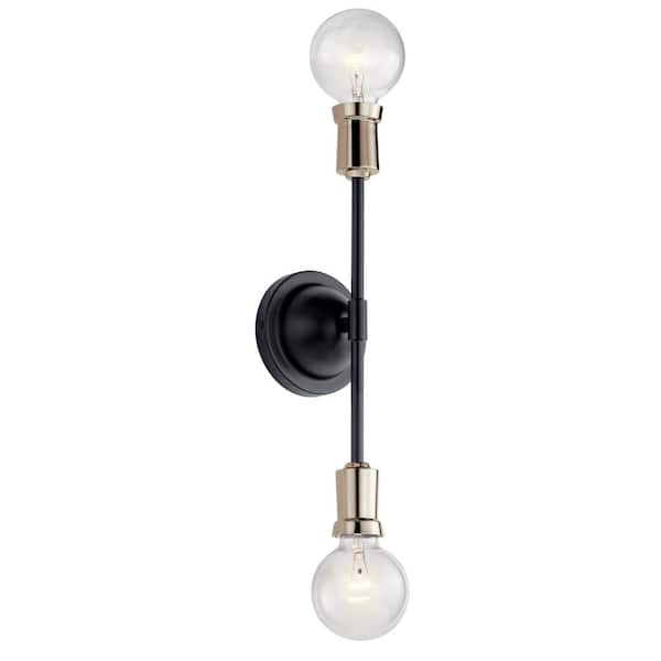 KICHLER Armstrong 2-Light Black Bathroom Indoor Wall Sconce Light