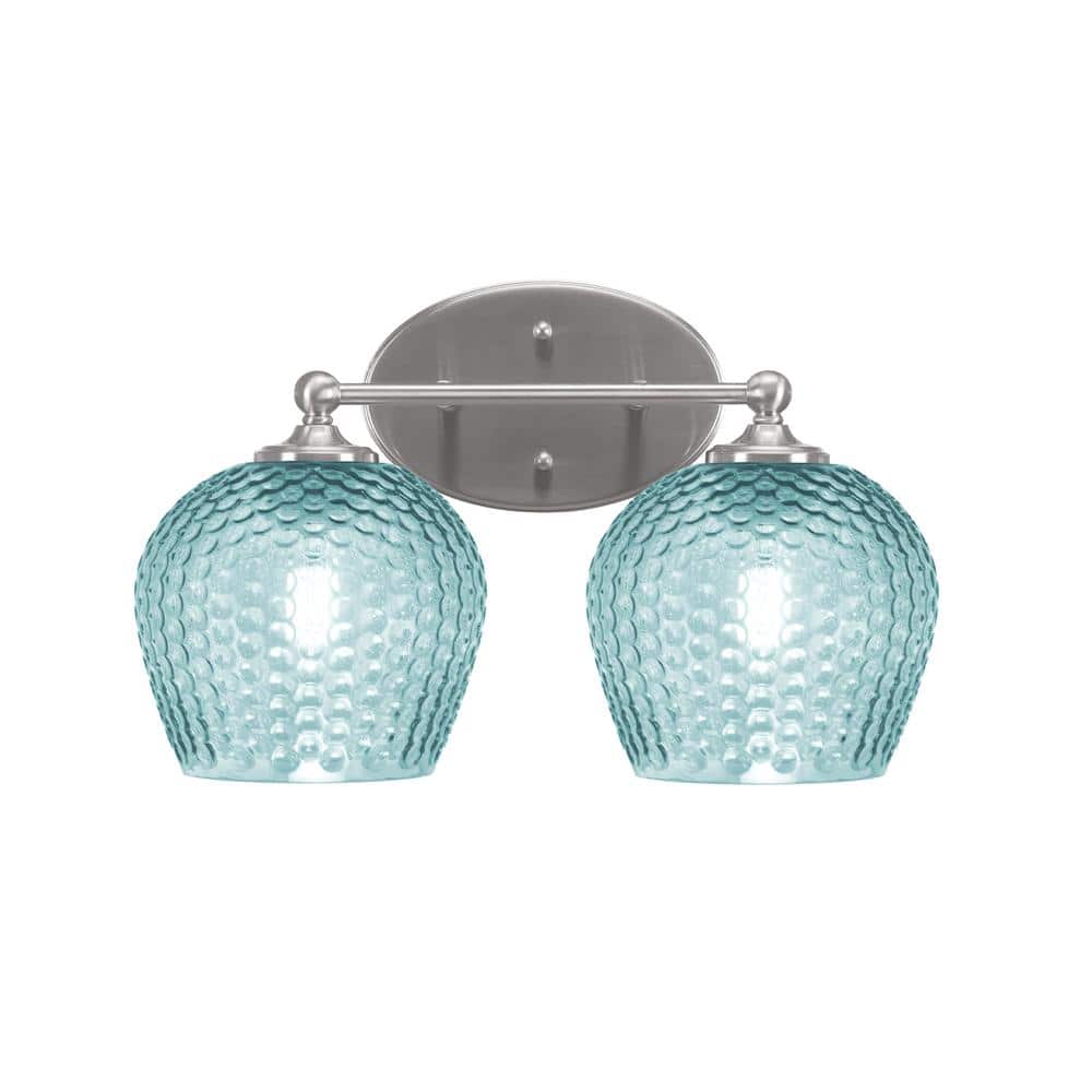Royale 14.75 in. 2-Light Brushed Nickel Vanity Light with Turquoise Texture