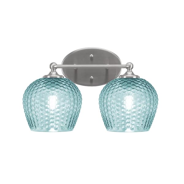 Unbranded Royale 14.75 in. 2-Light Brushed Nickel Vanity Light with Turquoise Textured Glass Shades