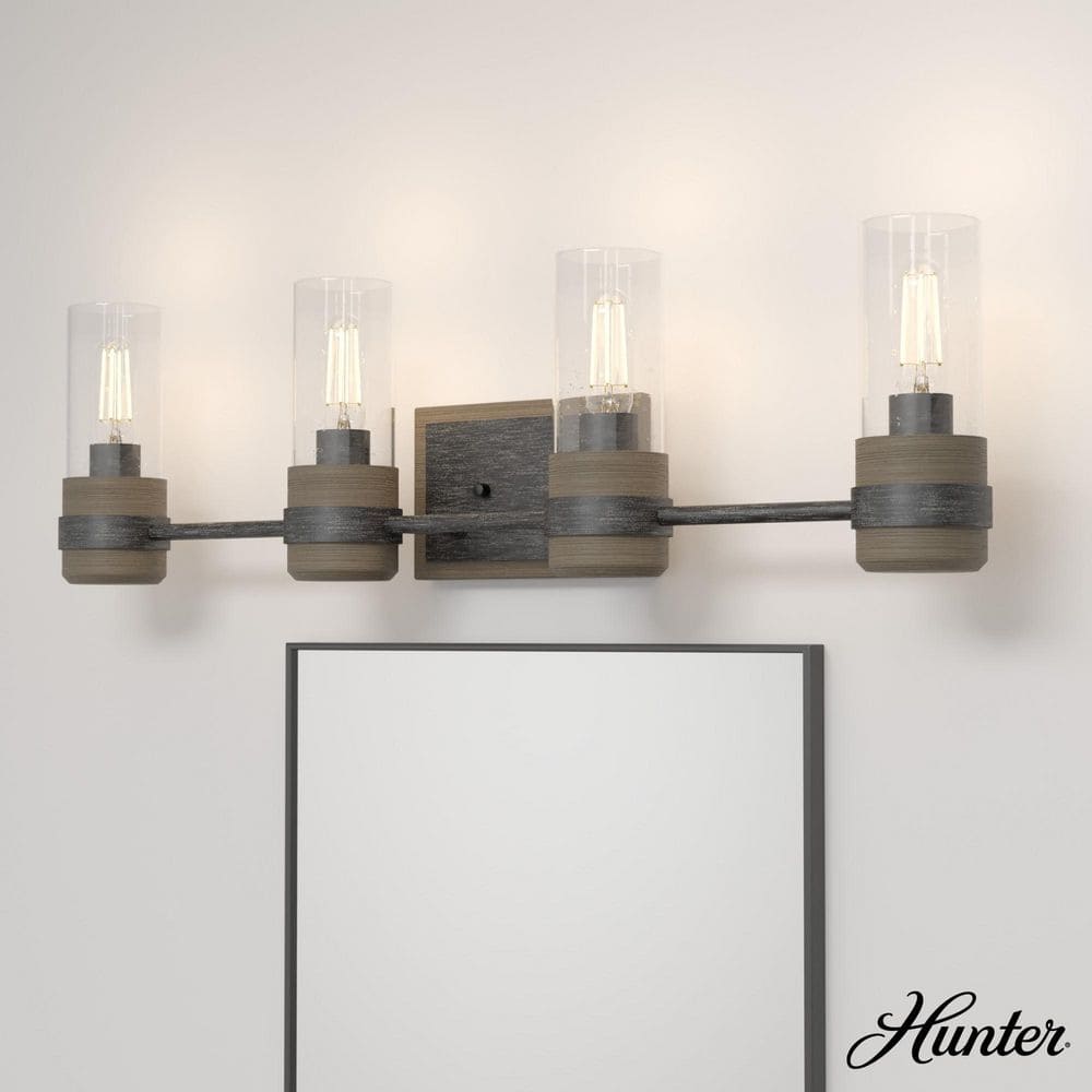 Rustic Iron 4-Light Dimmable Vanity Light with Clear Glass Shades