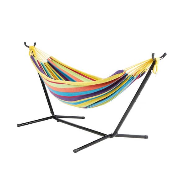 BLISS HAMMOCKS 6.5 ft. Portable Double Hammock Bed with Carry Bag and Stand Included, Candy Stripe