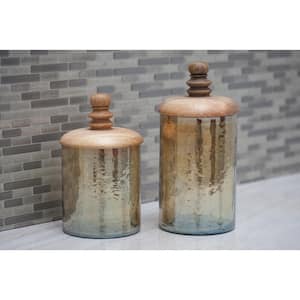 Gold Glass Decorative Jars with Wood Lids (Set of 2)
