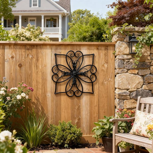 Glitzhome 20 in. L Traditional Heart and Petal Iron Scroll Outdoor