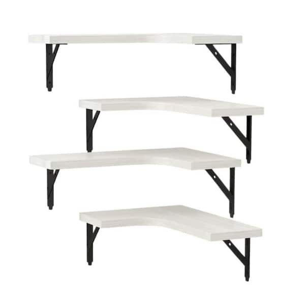 4-Pack 16 in. W x 0.6 in. H x 11.4 in. D Wood L-Shaped Wall Mounted Corner Floating Shelves in White for Bathroom