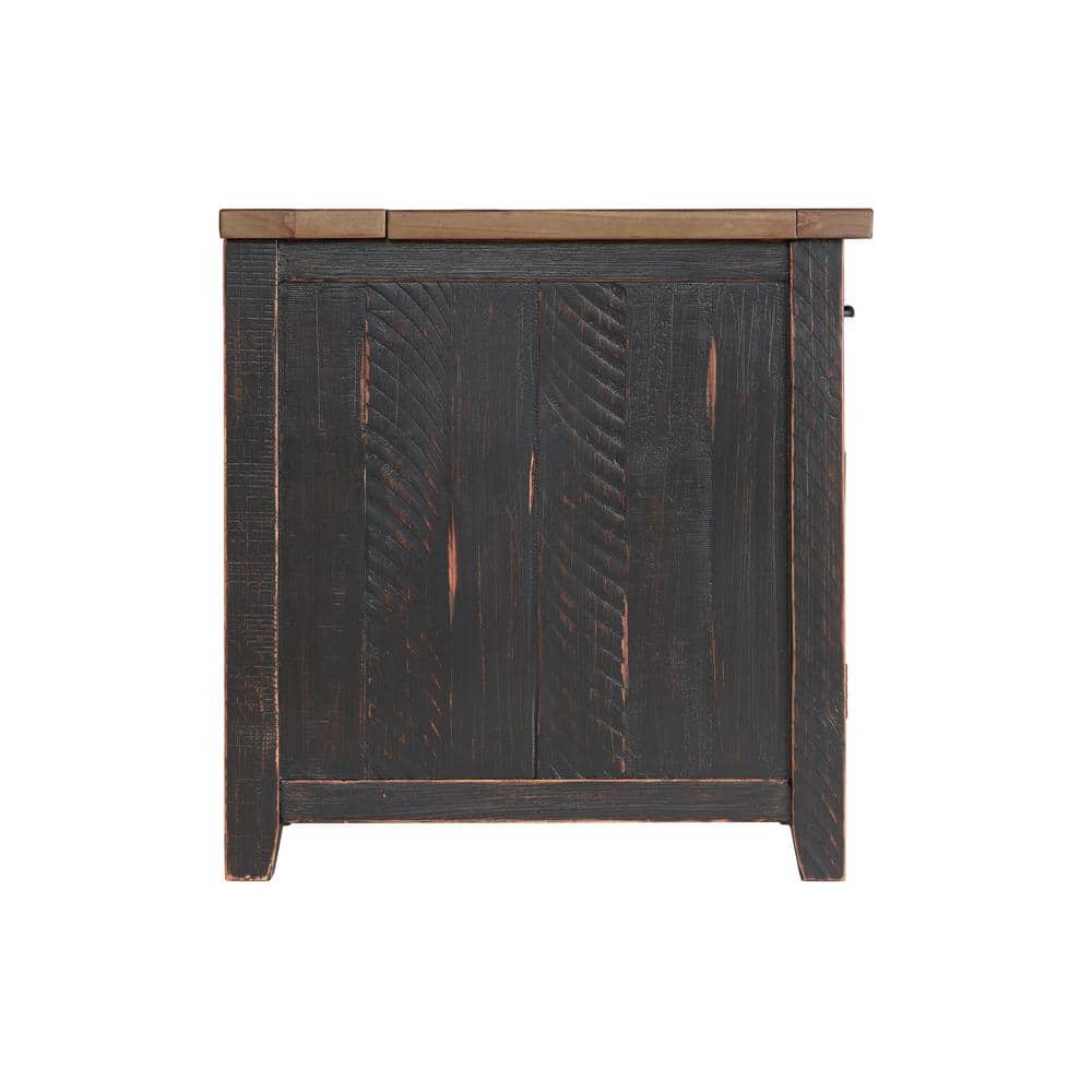 Espresso Rustic Pine Chairside Table with Power Outlets and Storage