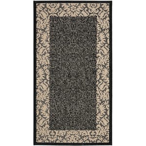 Courtyard Black/Sand Doormat 2 ft. x 4 ft. Floral Indoor/Outdoor Patio Area Rug