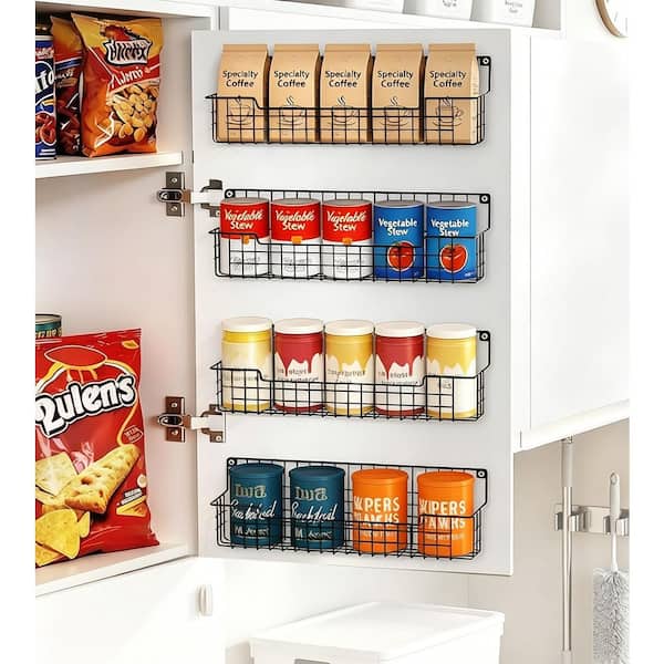 4 Shelf Black Wall Mount Spice Rack Set for Kitchen Cabinet Pantry Door Organizer Hanging Storage