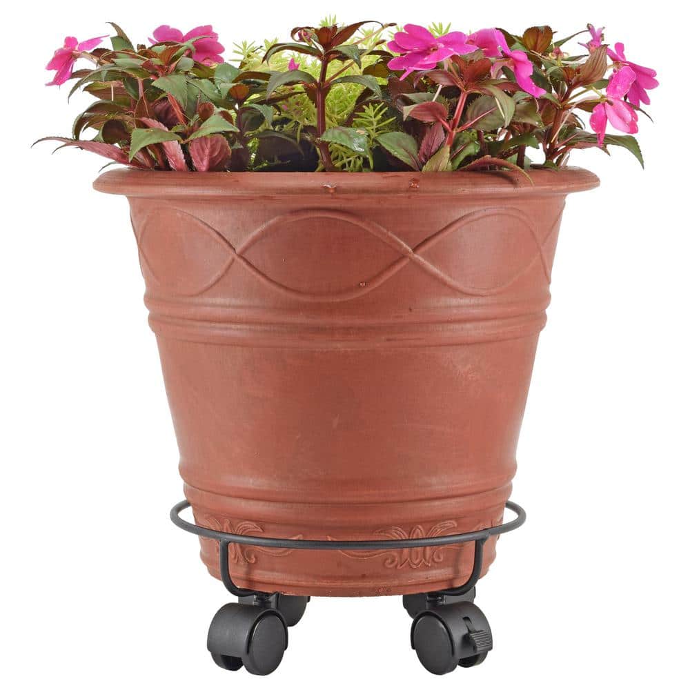 10-Inch Black Metal Heavy-Duty Plant Caddy with Wheels