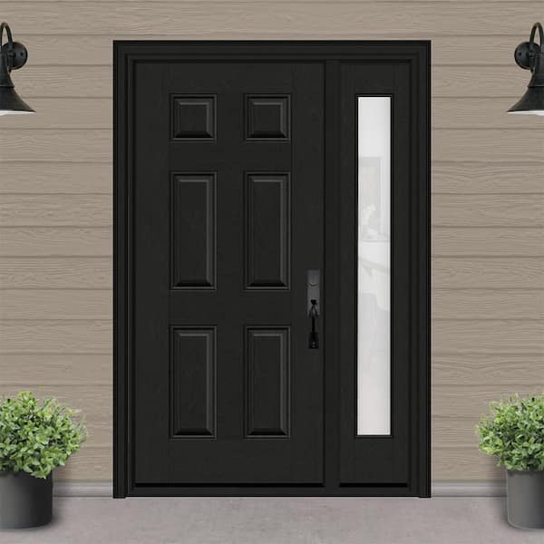 Regency 51 in. x 80 in. 6 Panel LHIS Onyx Stain Mahogany Fiberglass Prehung Front Door with Clear 12 in. SL 4-9/16
