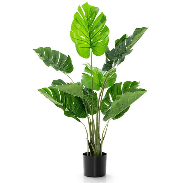 Mecale 4 ft. Green Artificial Monstera Deliciosa Tree with 10-Leaves of Different Sizes in Pot for Indoor and Outdoor Decor