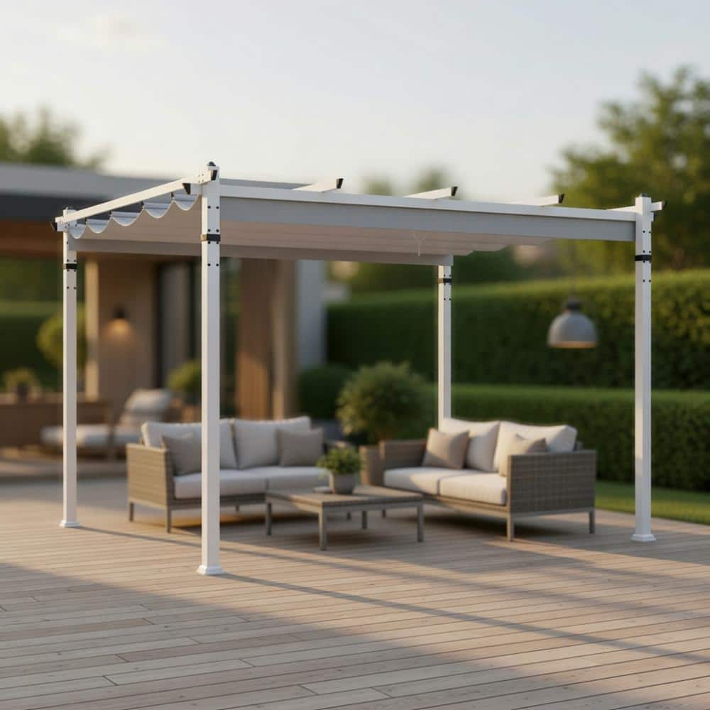 Easy-Assembly Outdoor Pergola With Powder-Coated Frame And Adjustable Retractable Canopy price history on PriceWatchPro