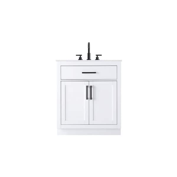 30 in. Single Sink White Bath Vanity with White Engineered Marble Top