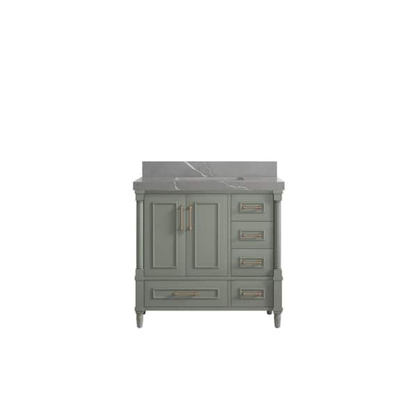 Willow Collections Hudson 36 in. W x 22 in. D x 36 in. H Single Sink Bath Vanity Center in Evergreen with 2 in. Piatra Gray Qt. Top