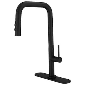 Single-Handle Pull Down Sprayer Kitchen Faucet 1-Spray High Arc With Deck Plate in Matte Black