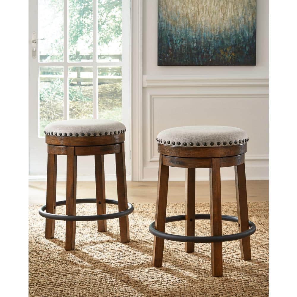 Valebeck Transitional Swivel Counter Stool in Black and Beige