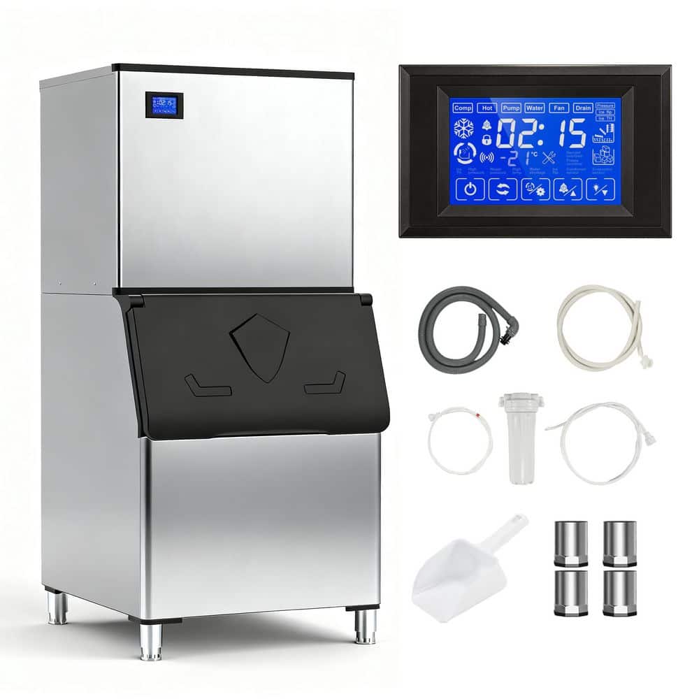 30 in. Stainless Steel 1000 lb. /24 H Freestanding Commercial Ice Maker Full Size Ice Cubes with 550 lbs. Ice Storage