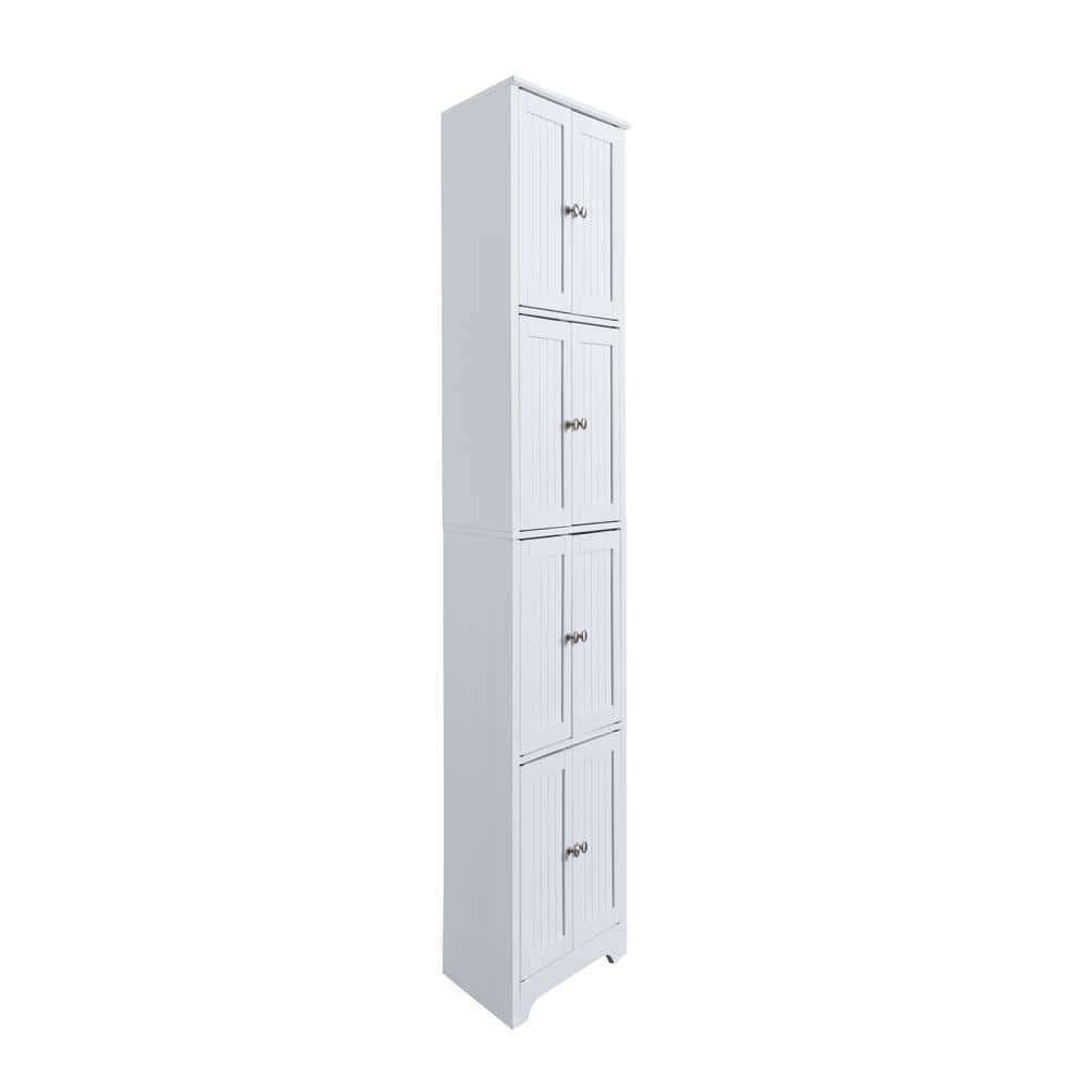 White 68" Tall Corner Kitchen Pantry Cabinet with 8 Doors
