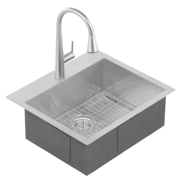 American Imaginations 20-in. W Above Counter Brushed Nickel Kitchen Sink  Set For 1 Hole Center Faucet - Strainer Included - 20 - On Sale - Bed Bath  & Beyond - 33654105