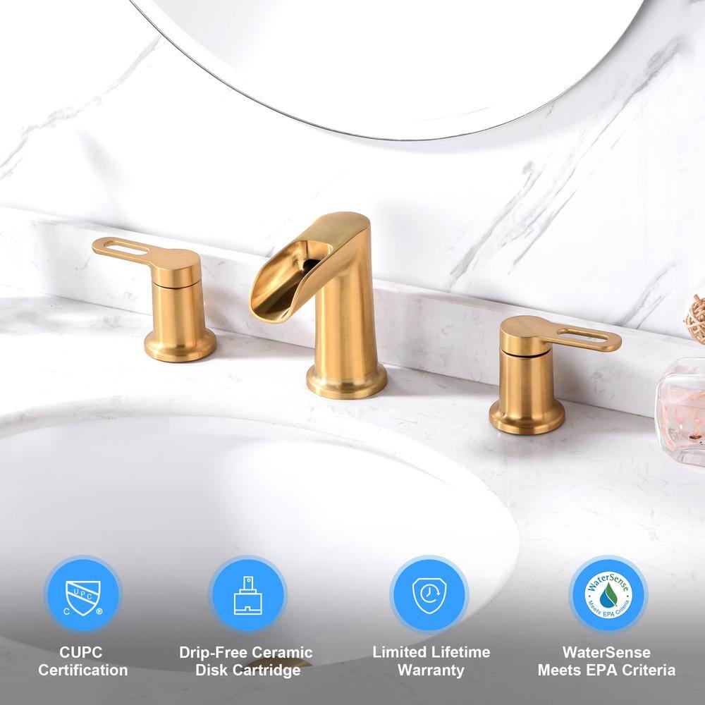 VividFall 8-inch Brushed Gold Widespread 2-Handle Bathroom Faucet
